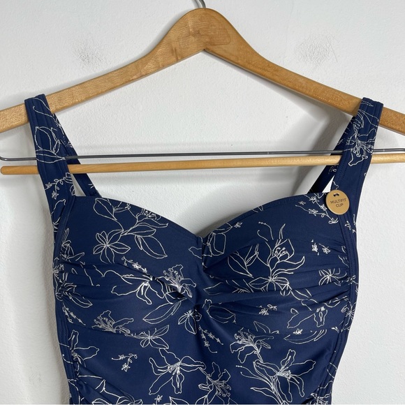 Nip Tuck Garden Line Foil One Piece Swimsuit Size 8 Navy Silver Metallic - Picture 7 of 16